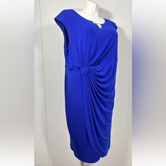 NEW CONNECTED APPAREL Plus 22W Blue Side Tab Pullover Cap Sleeve Sheath Dress - Picture 5 of 12